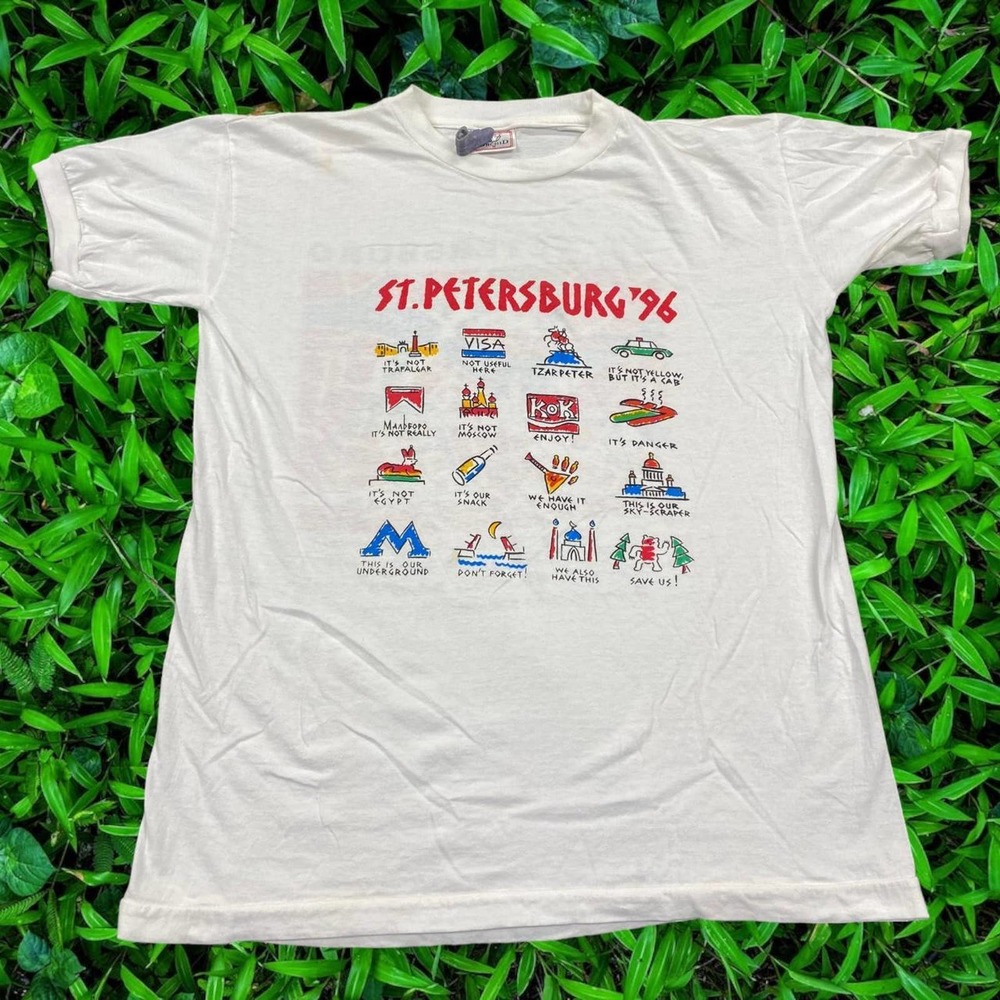 VTG 90s St. Petersburg Destination 96' Travel Board White Graphic Cotton Tee M